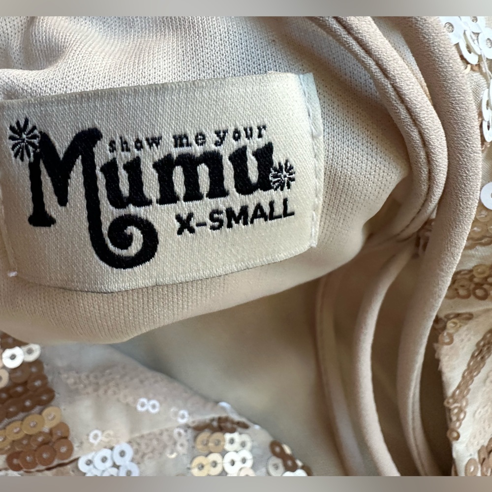 Show Me Your MuMu Cream and White Geometric Sequined Sparkling Mini Dress - Picture 2 of 16